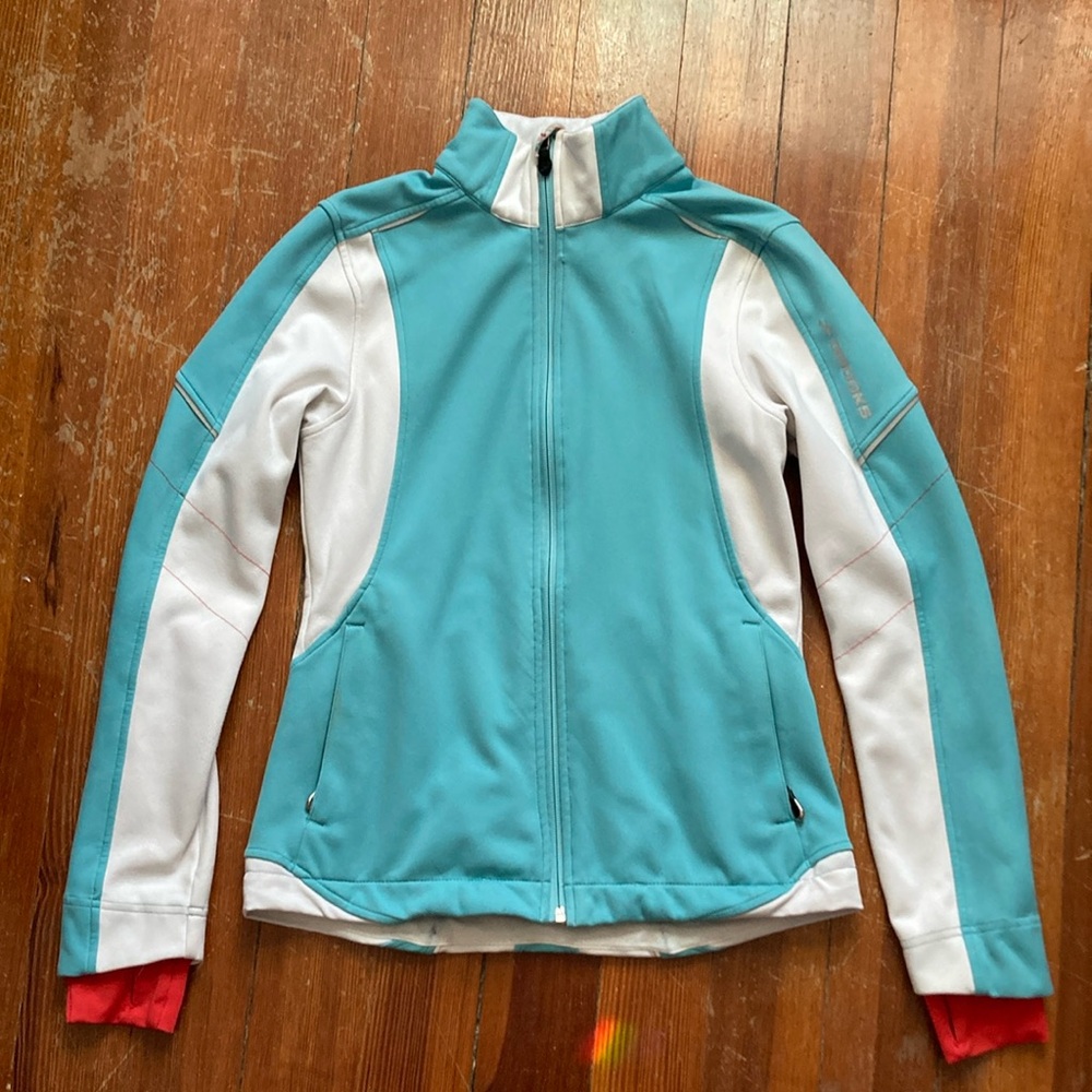 Brooks Blue and White Jacket, reflective detailing, size s